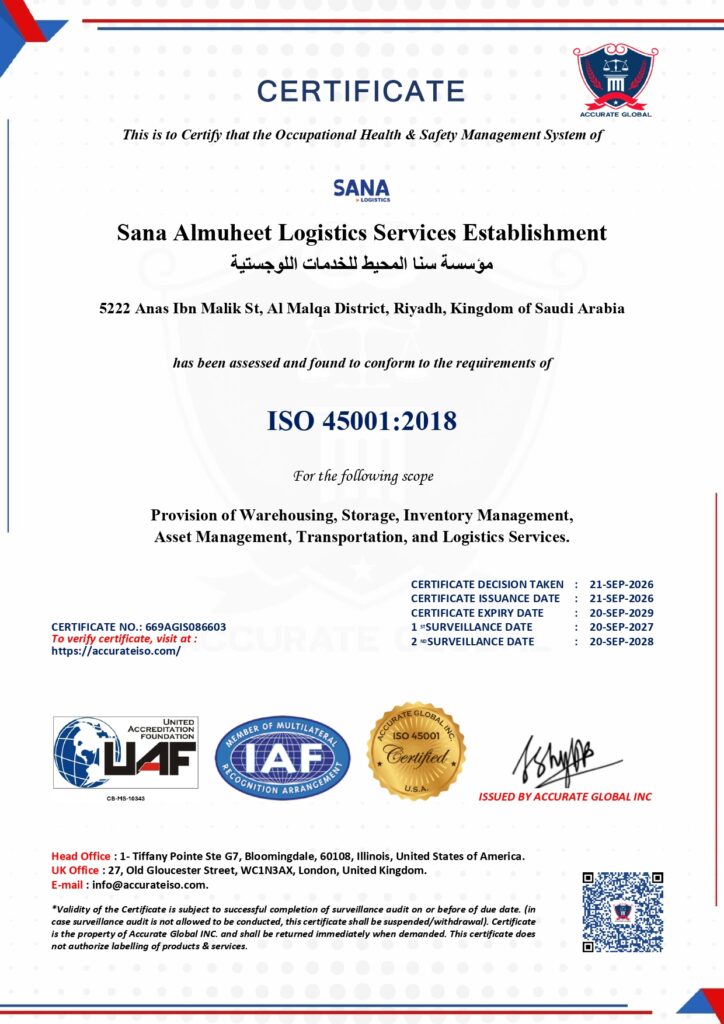 ISO 45001 Sana Almuheet Logistics Services Establishment 1 page 0001
